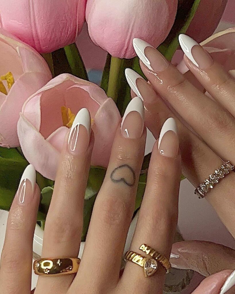 pearl adorn classy French manicure bridal nails art