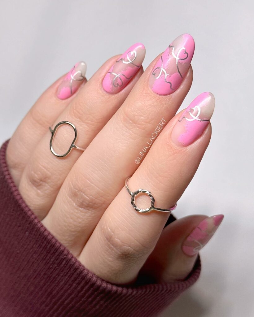 pink and silver bridal love nail designs