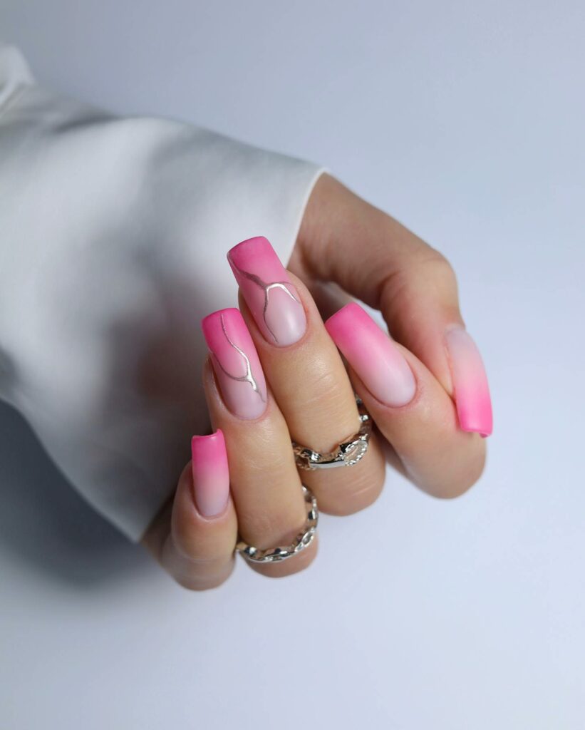 pink and silver bridal ombre nail design