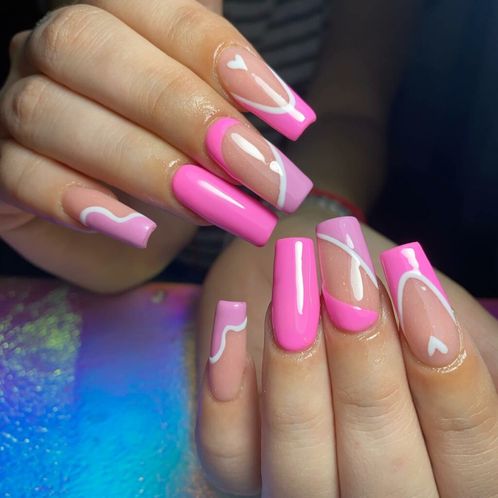 pink and white pattern classy wedding nails