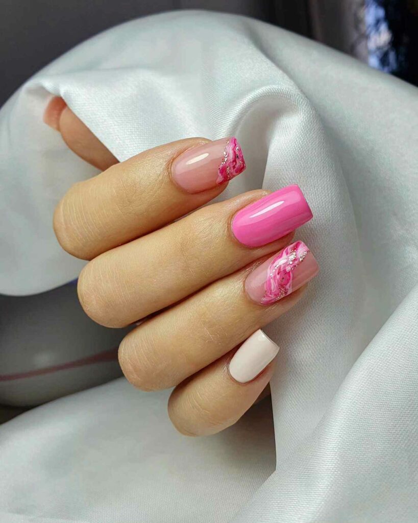 pink classy square marble wedding nails ideas