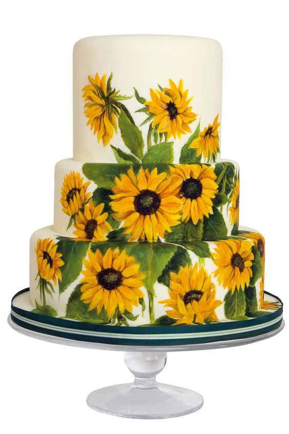printed sunflower wedding cake