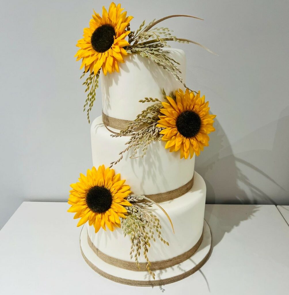 rustic themed sunflower boho wedding cake