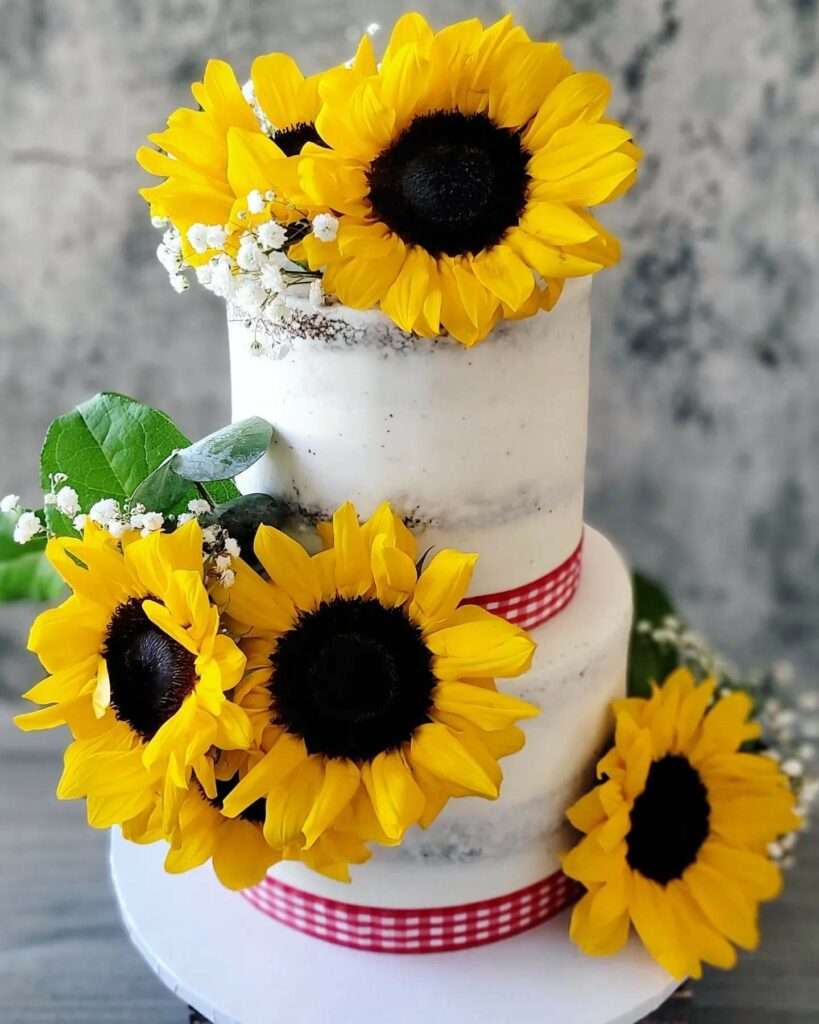 semi naked sunflower romantic summer wedding cake