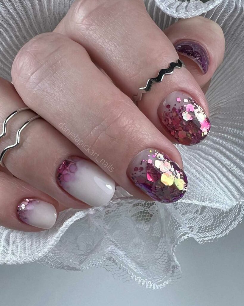 short classy glitter wedding nails