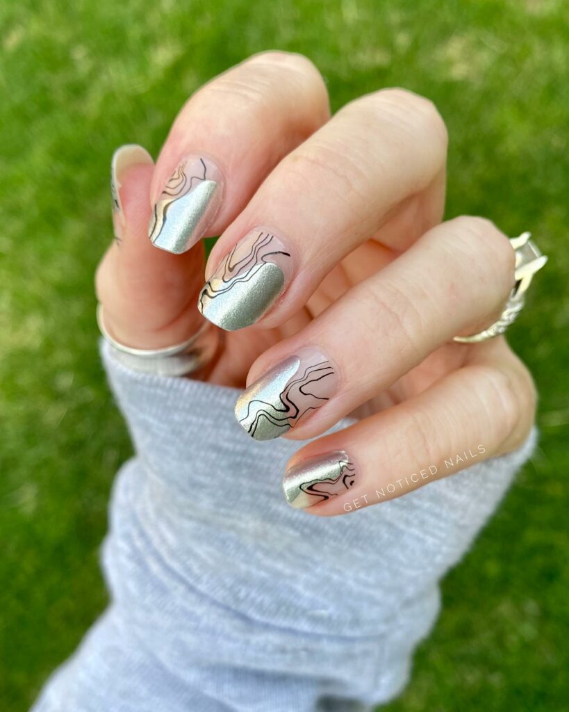 silver chrome negative space bridal nail designs