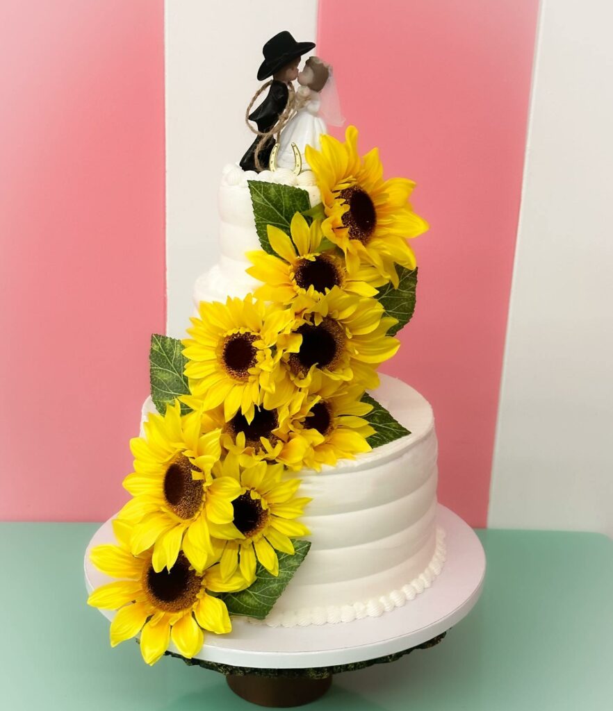 simple cascade sunflower wedding cake