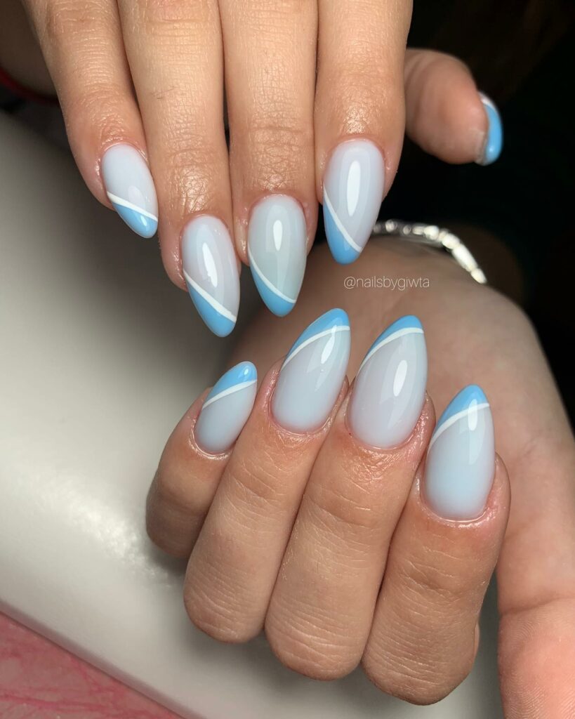 soft blue classy stiletto wedding nails