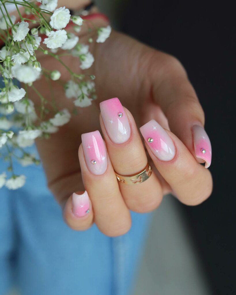 soft pink bridal pearl adorn nails art