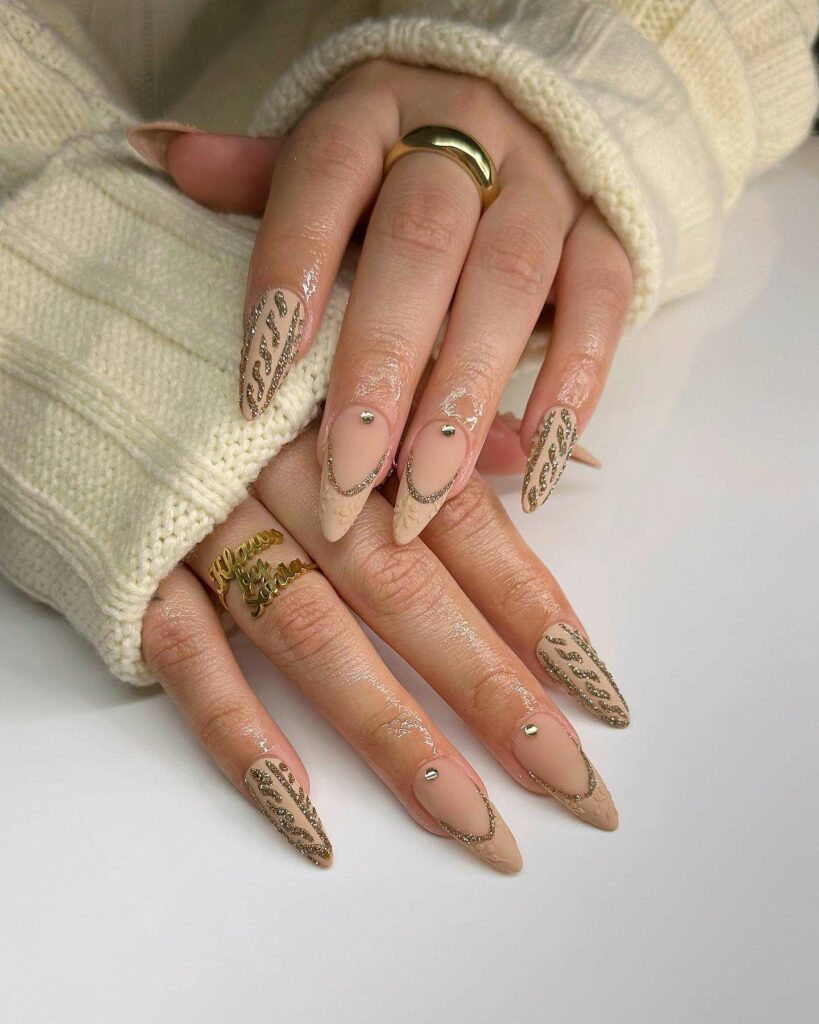 sparkling classy golden fall wedding nails