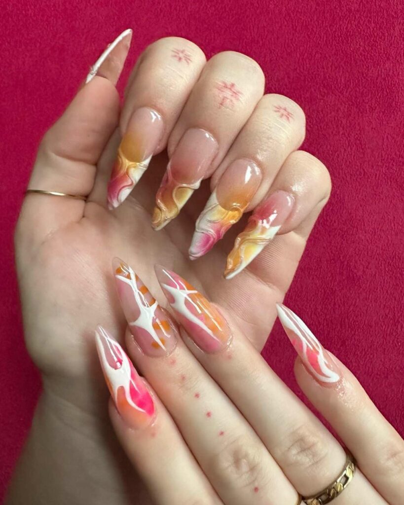 stiletto classy pink and orange wedding nails ideas