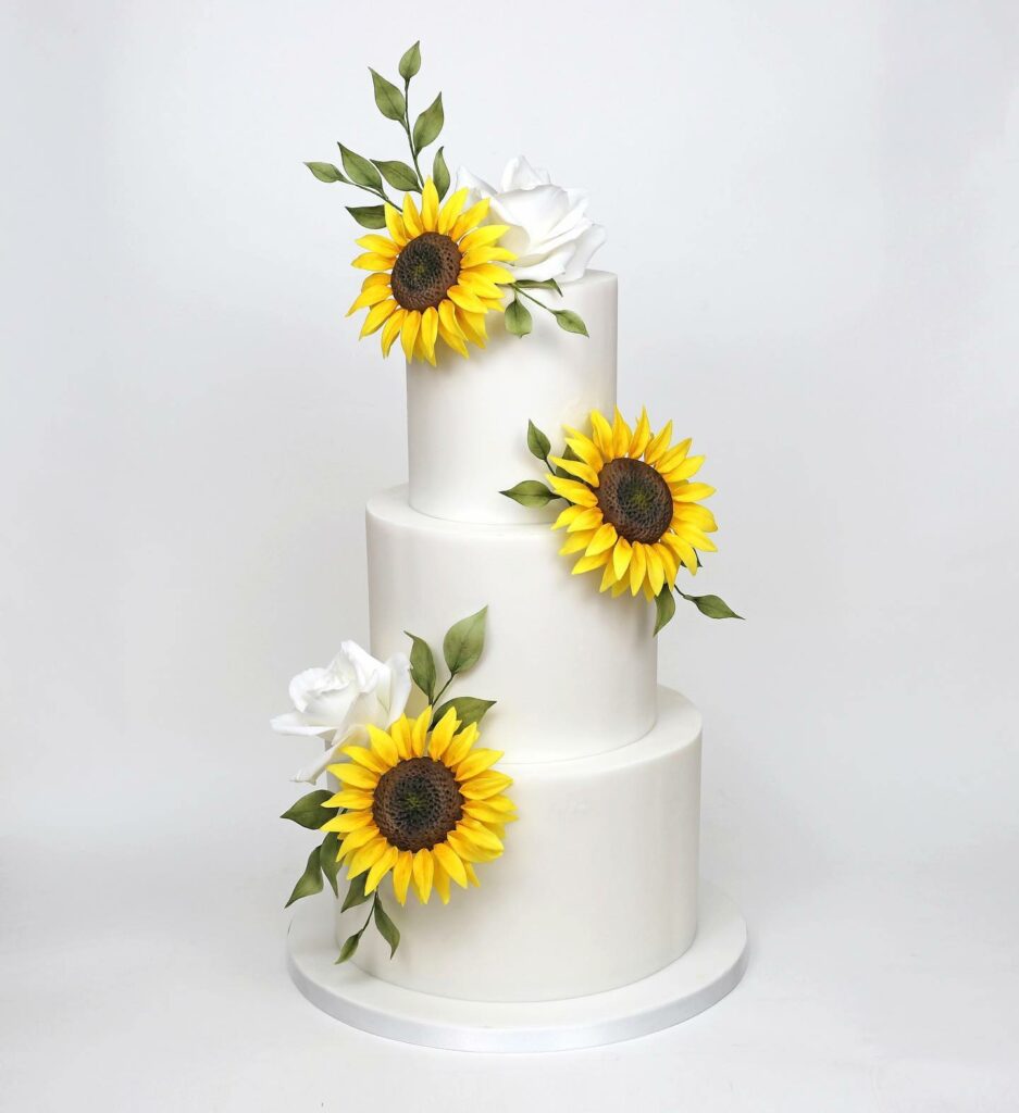 sunflower and roses simple wedding cake