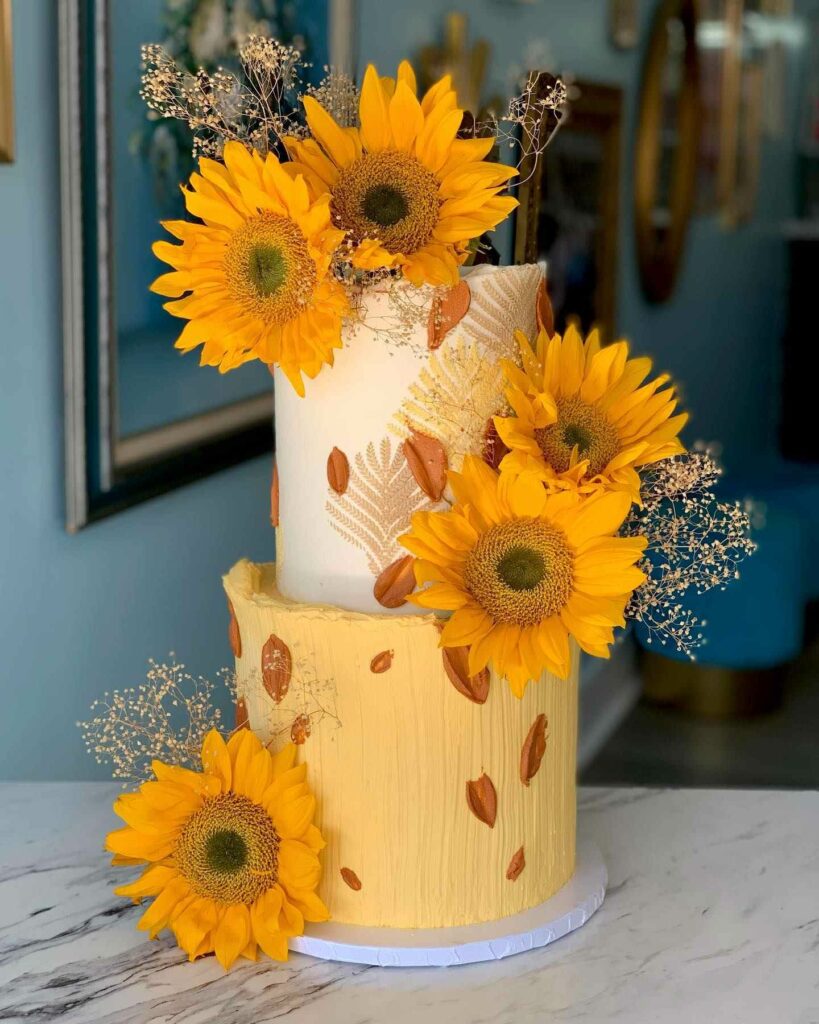 sunflower autumn wedding cake