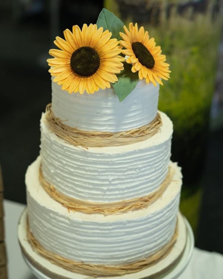 sunflower barn wedding buttercream cake