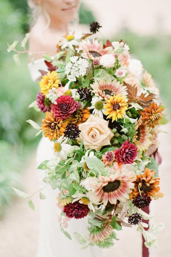 sunflower fall bridal bouquet with ribbon