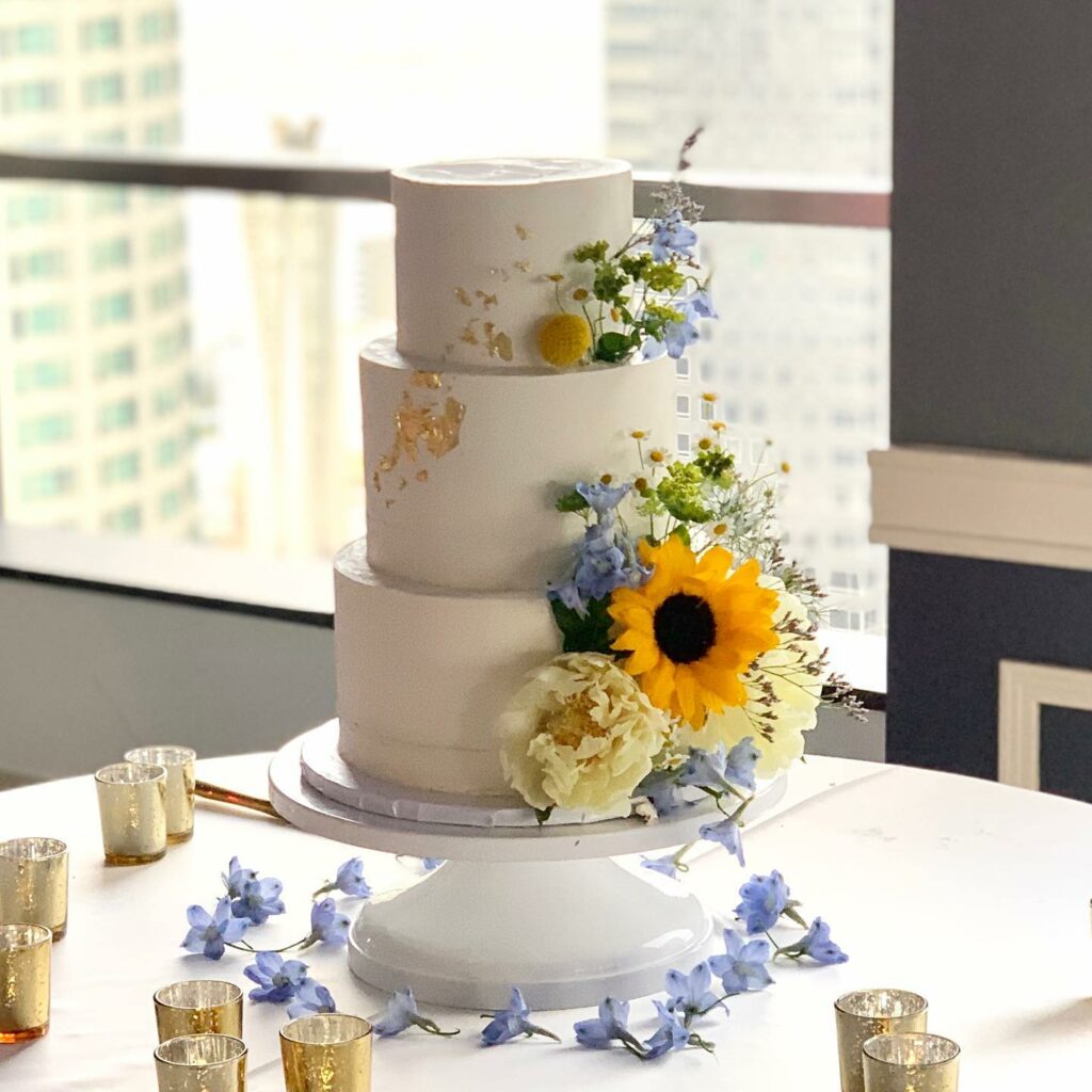 sunflower flower arrangement wedding cake