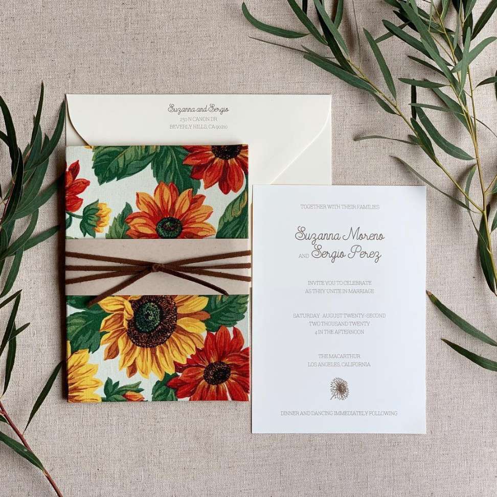 sunflower print rustic wedding invitation ideas