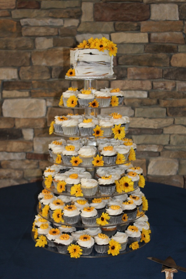 sunflower rustic wedding cupcake tower