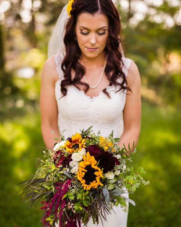 sunflower theme early moody fall wedding bouquet
