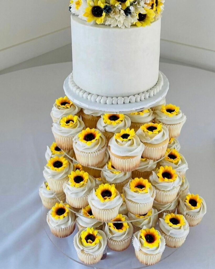 sunflower vanilla and chocolate wedding cupcakes with lemon cake