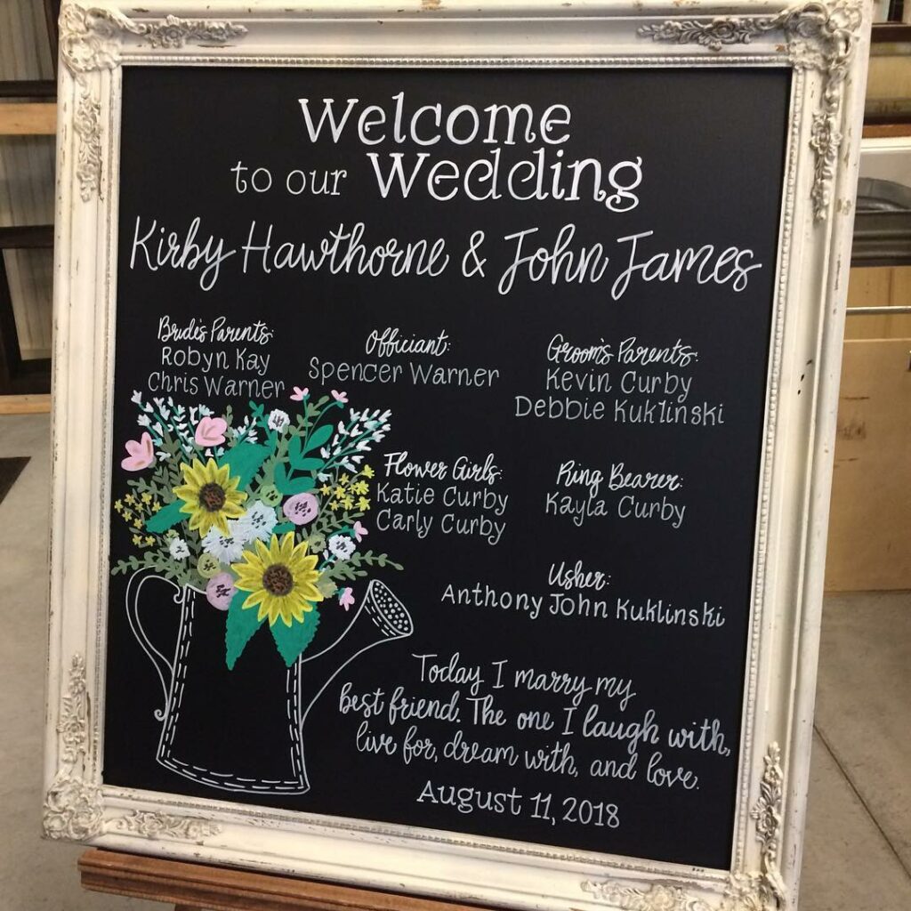 sunflower wedding ceremony chalkboard sign ideas
