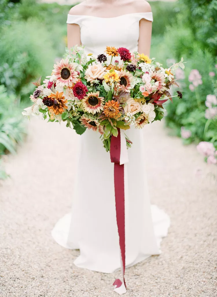 sunflower with different colors fall wedding bouquet