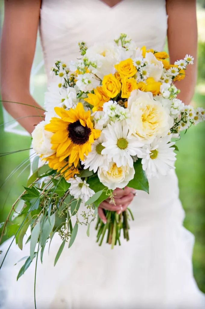 sunflower yellow and white simple wedding bouquet