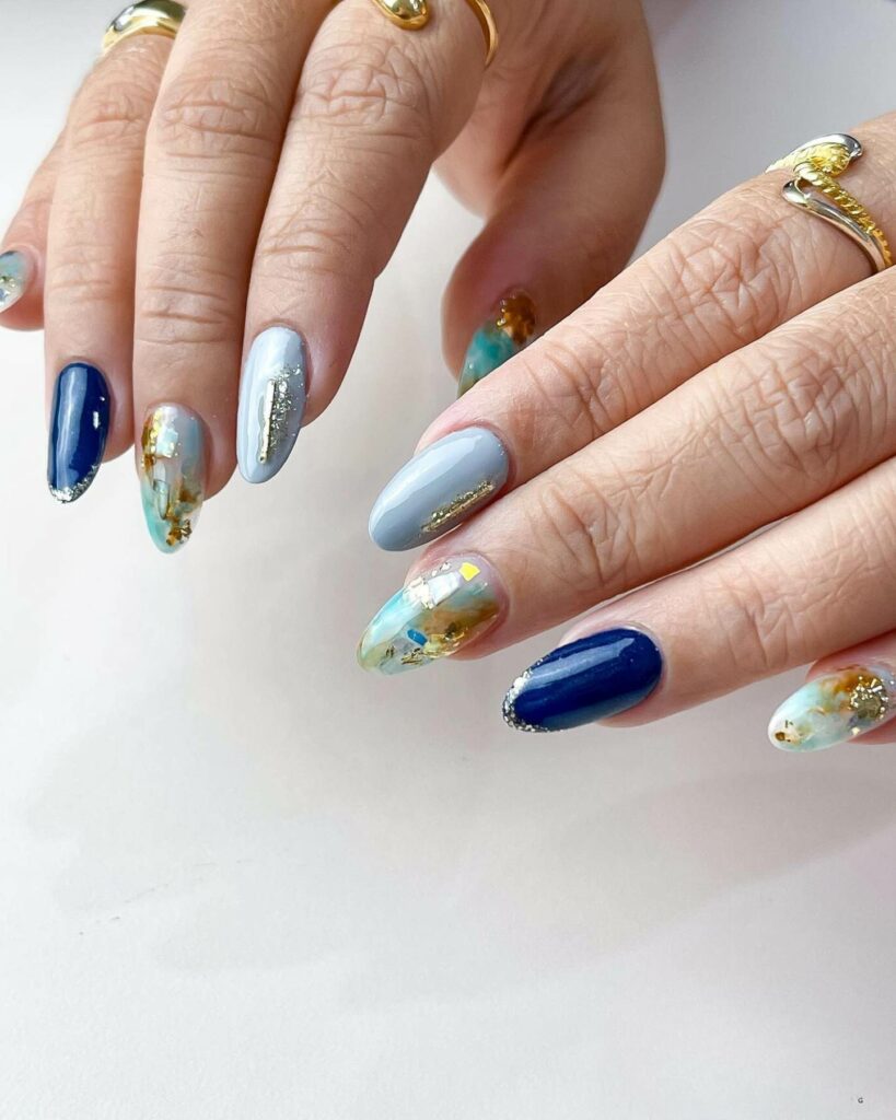 turquise classy blue bridal nail design