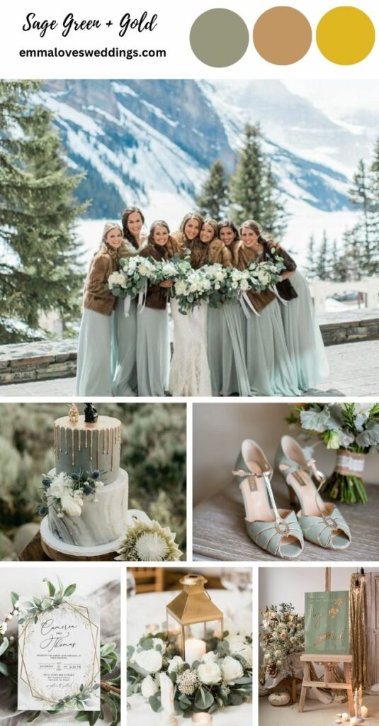 winter wedding sage green and gold colors palette ideas