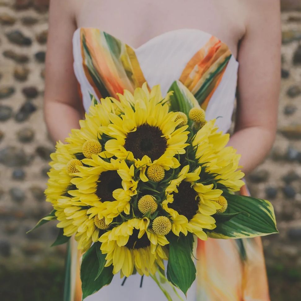 yellow and green sunflower bridal bouquet
