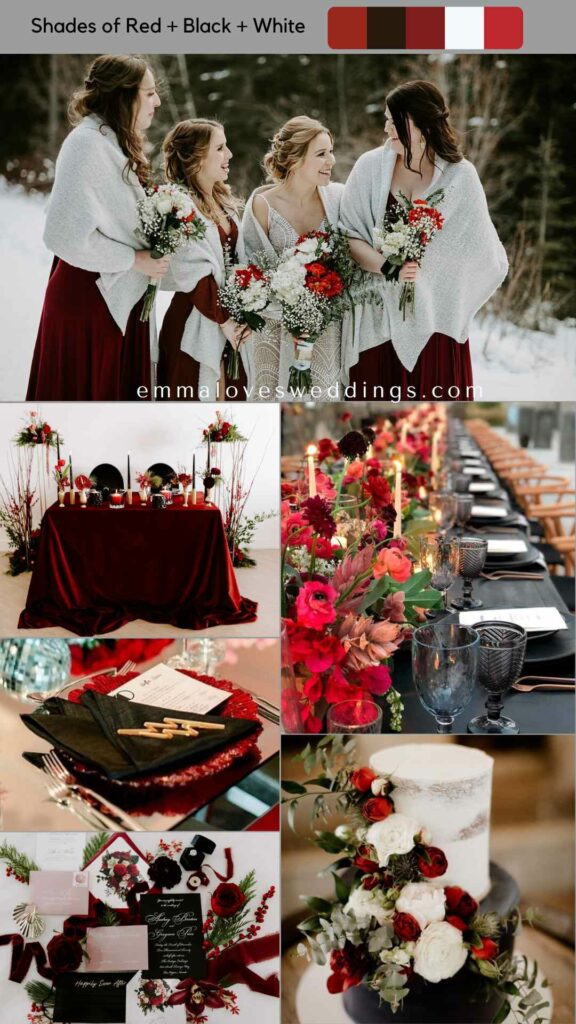 a wedding in the winter is a timeless beauty with its red black and white colors mingling elegantly