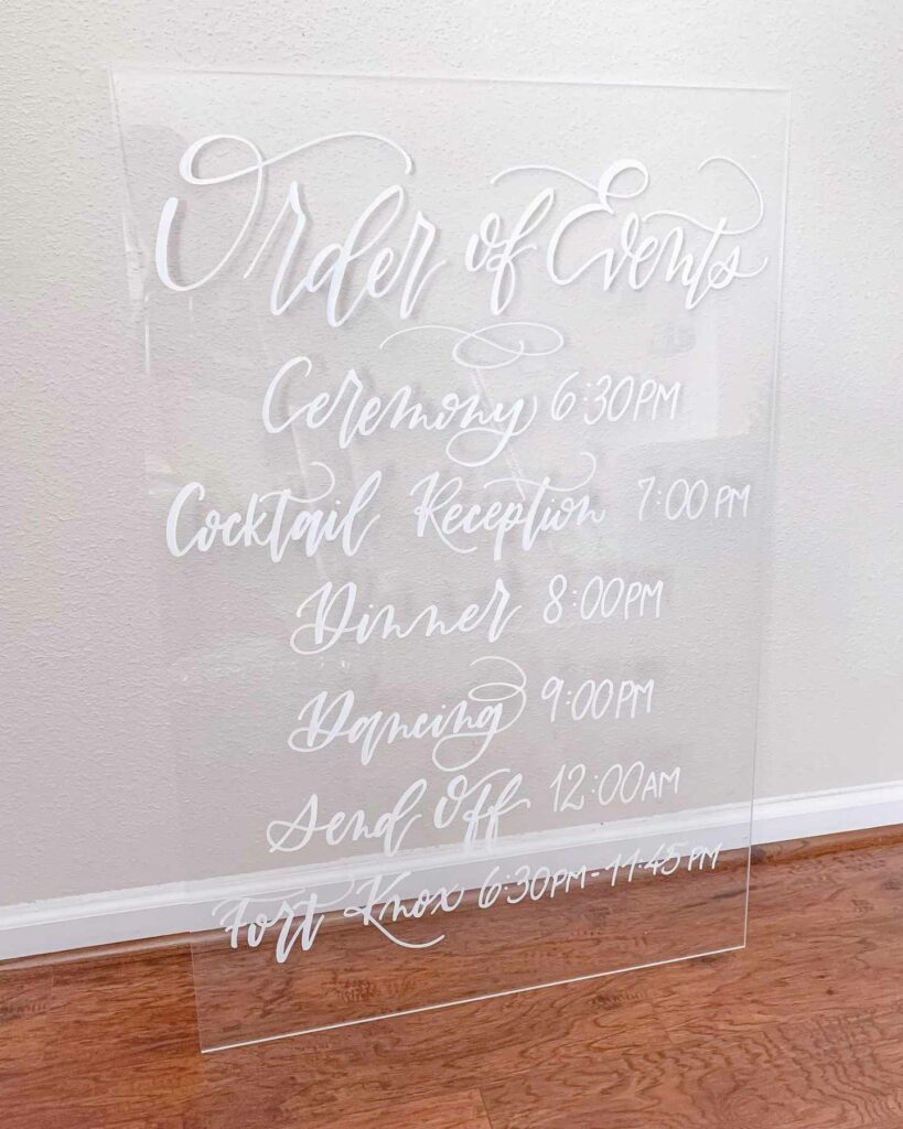 acrylic wedding mirror timeline sign