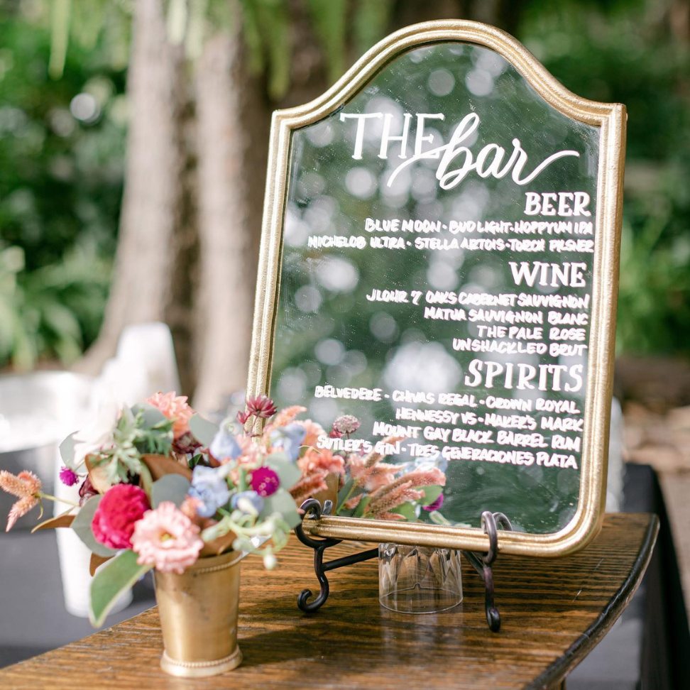 bar menu cocktail mirror wedding sign