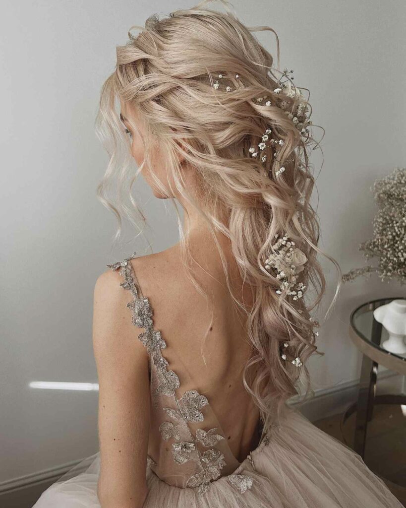 beach wedding long hairstyle for boho bride with thin hair