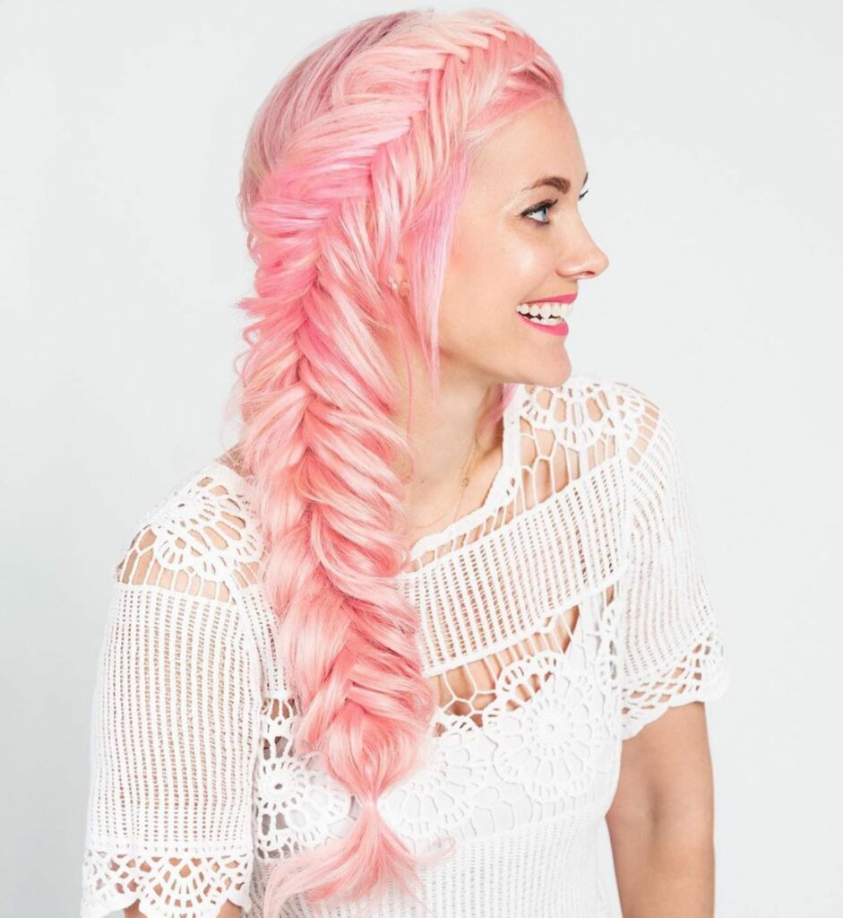 beachy fishtail side swept wedding hairstyle for long hair