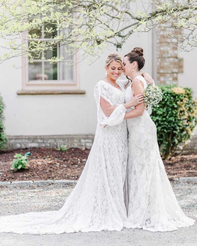 beautiful A line wedding gown for lesbian bride