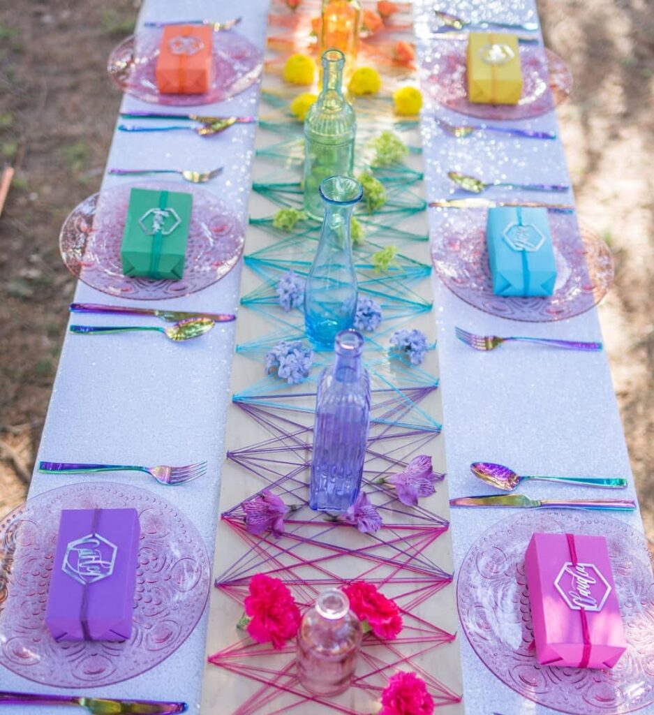 beautiful and colorful table setting ideas for same sex wedding