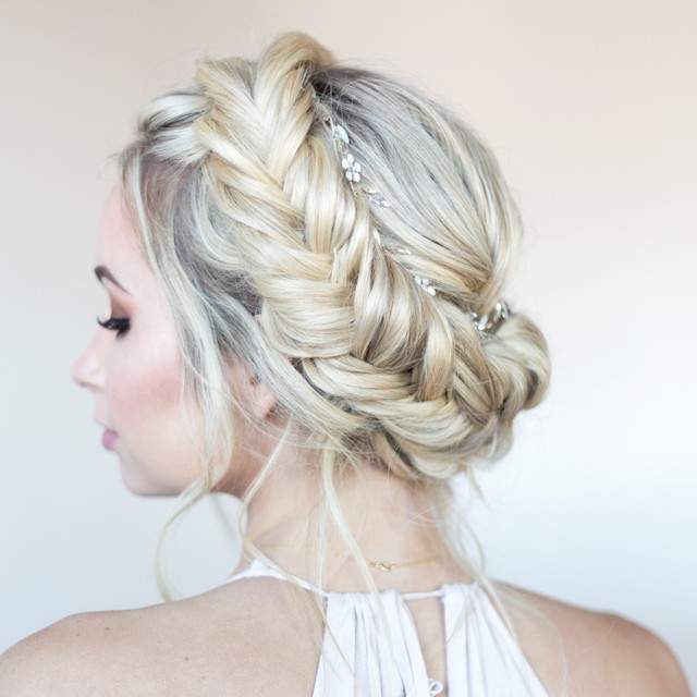 blonde crown braided wedding hairstyle