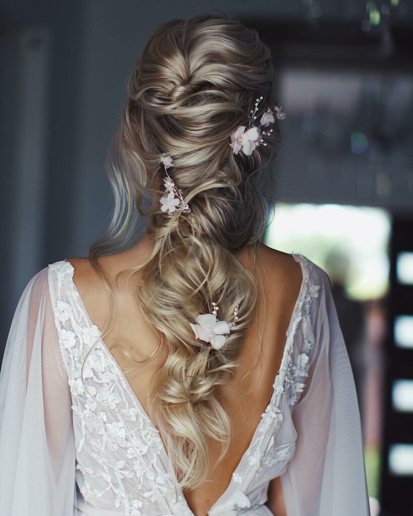 bohemian braided long hair wedding hairstyle