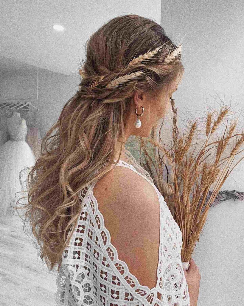 boho chic braided half up romantic wedding hairstyle