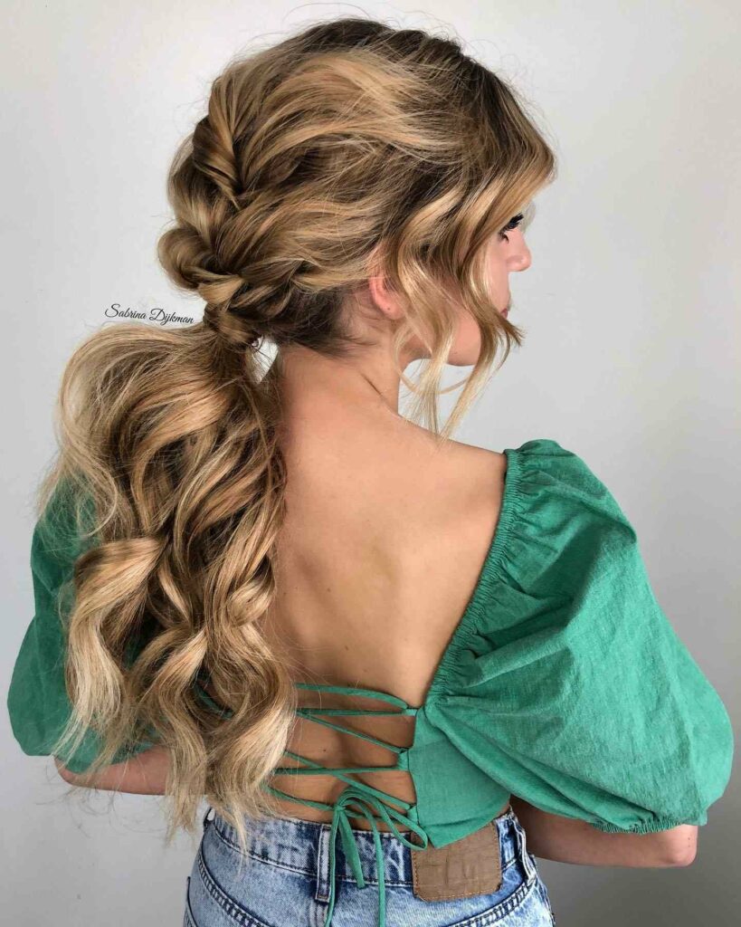 boho chic braided ponytail wedding hairstyle ideas