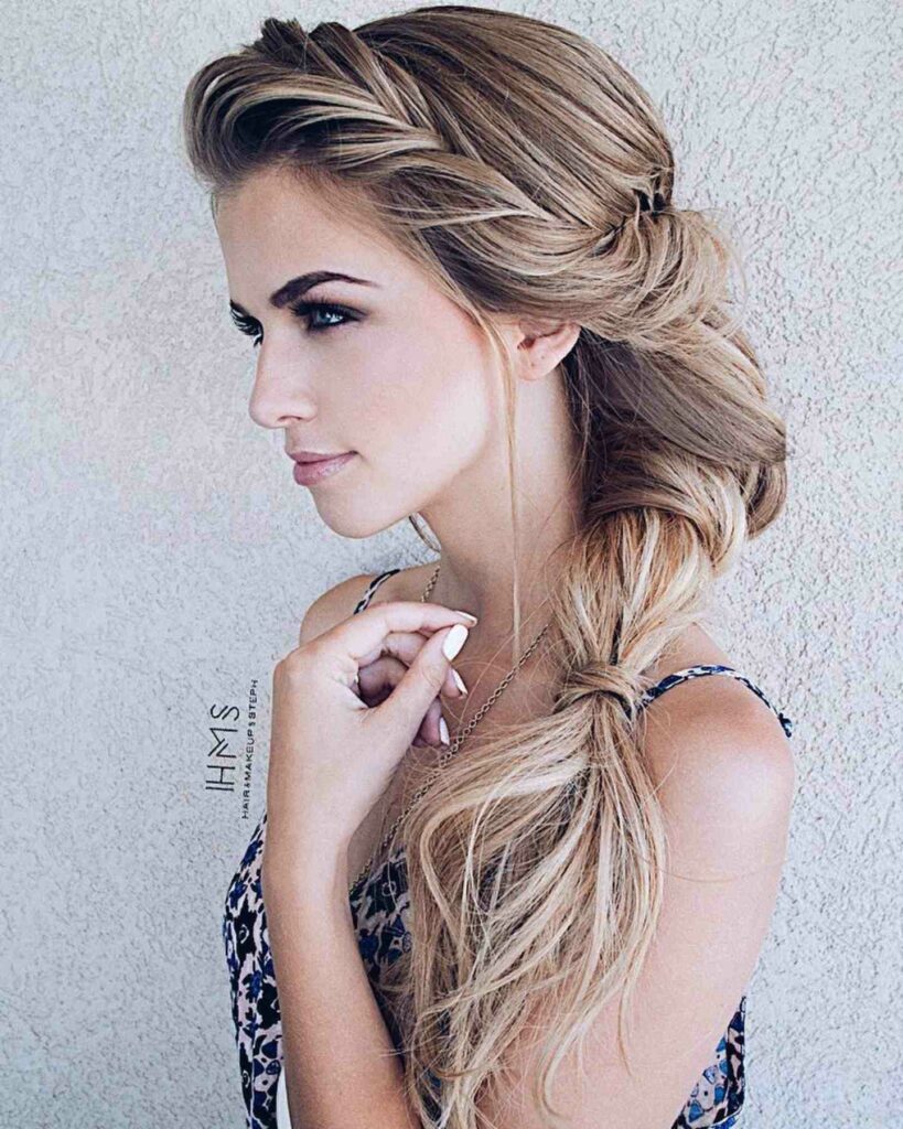 braid with ponytail hairstyle for summer wedding
