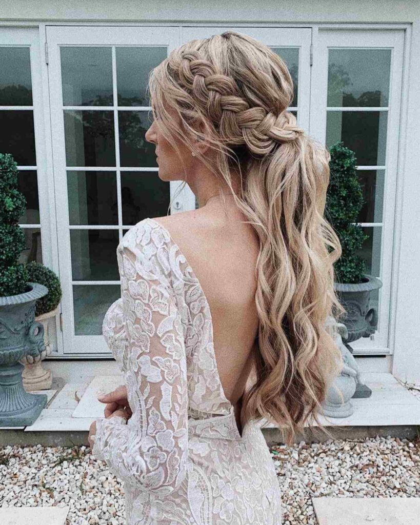 braided ponytail wedding hairstyle for boho bride
