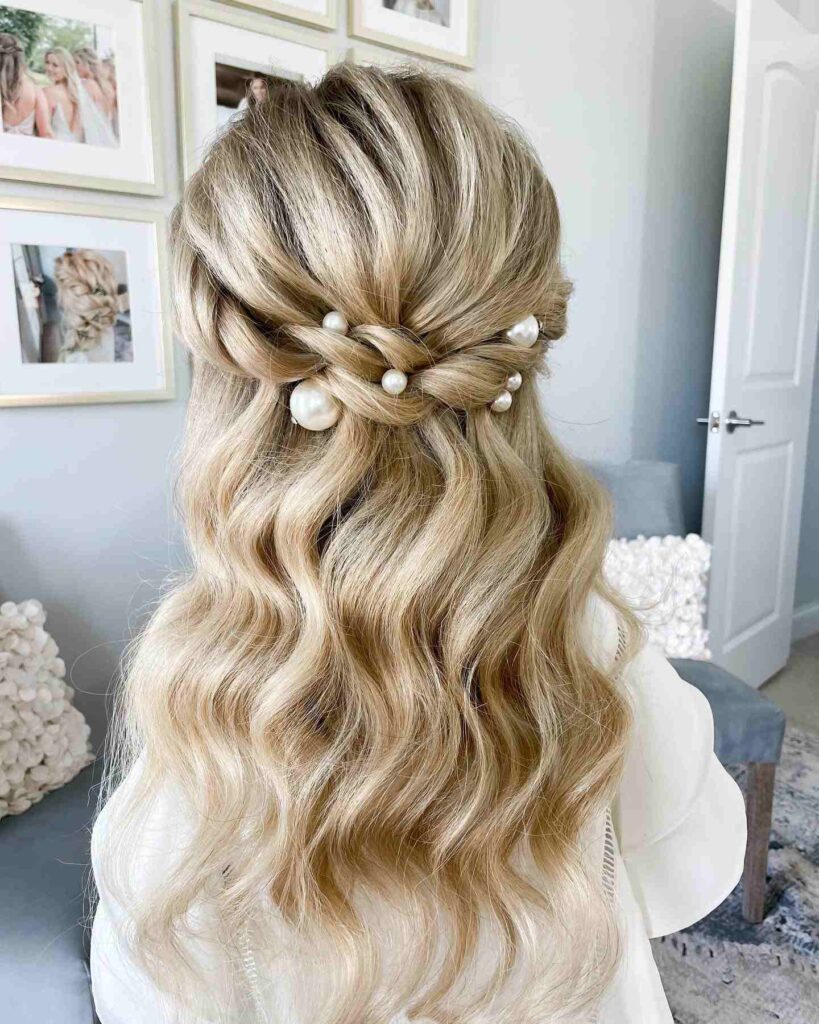 braided soft twist half up wedding hairstyle