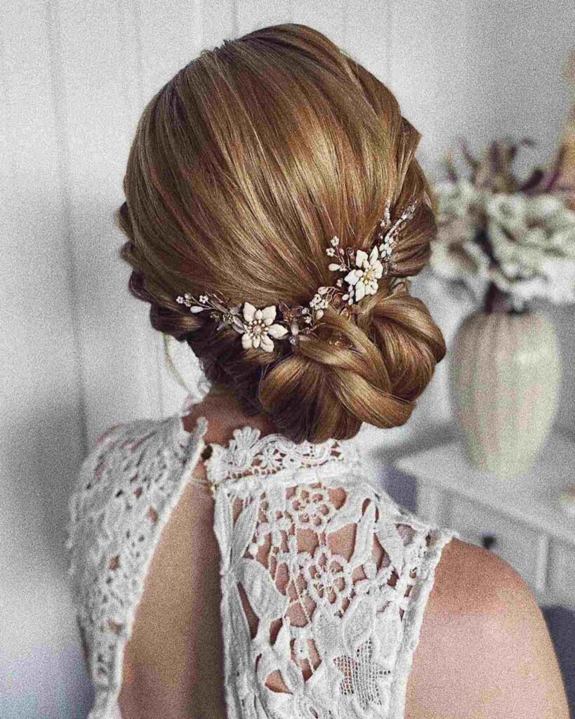 braided wedding hairstyle with side twisted bun