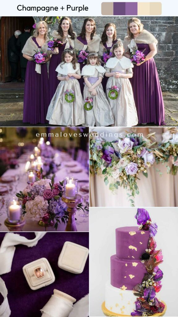 celebrate the romance of a winter wedding in February with champagne and purple