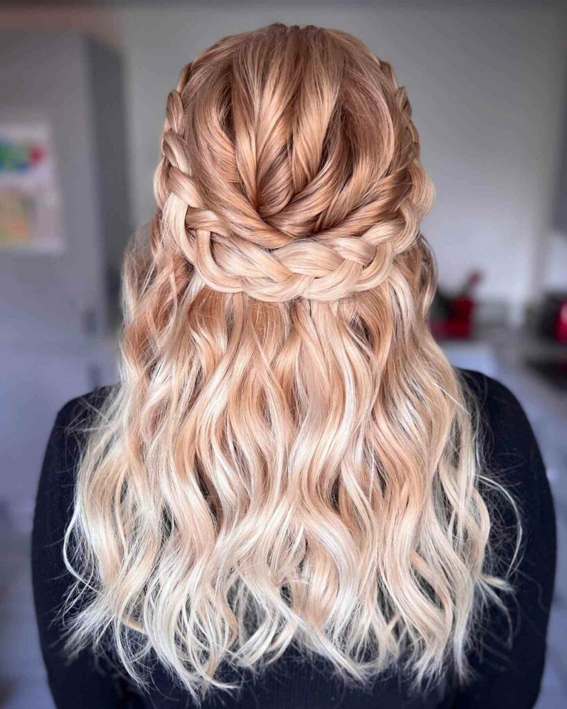 classic half up half down wedding hairstyle for medium thin hair with braided