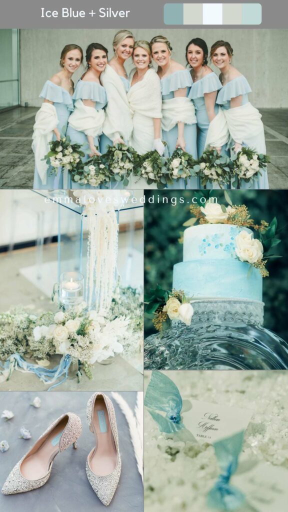 create a magical winter wedding with ice blue and silver color combinations