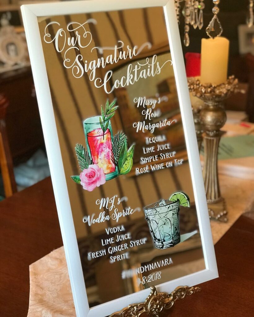 custom cocktail mirror wedding sign ideas