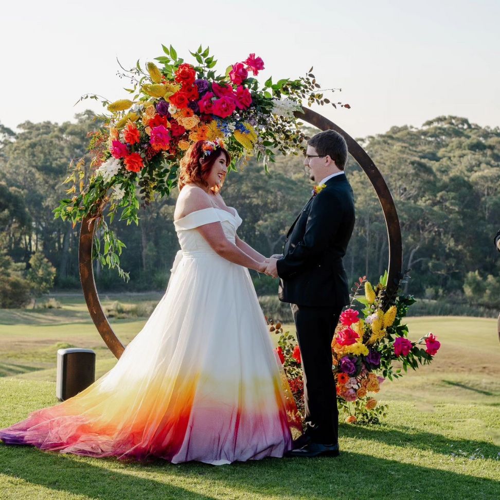 dip dye rainbow ombre dress for outdoor wedding